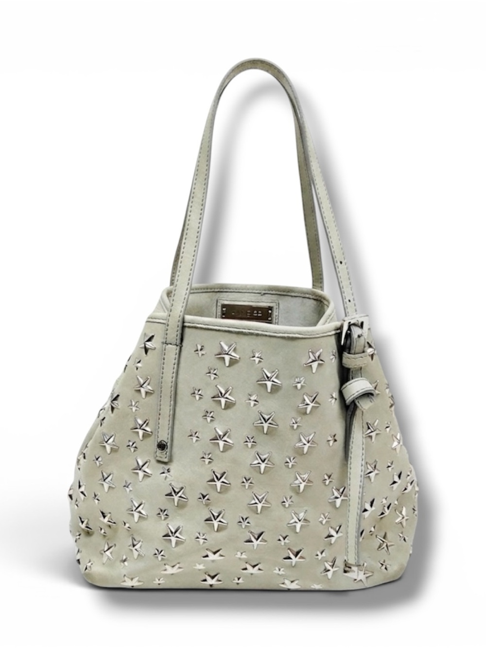 Jimmy Choo Sasha S Beige Lambskin Leather Star Studded Tote Bag Italy COA Stickr